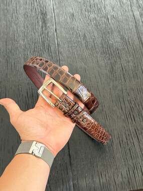 Genuine crocodile alligator belt - Brown Alligator Glossy leather, Waist 40